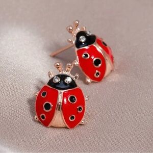 NEW - Elegant Red Ladybug Stud Earrings